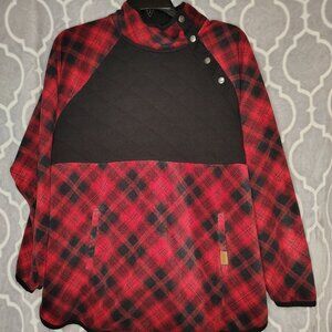 Maurices Women’s Pullover 2X Red & Black 1/4 Button Side Pockets 100% Polyester